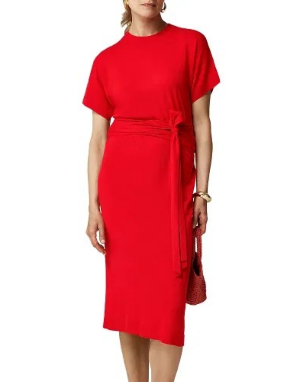NWT J. Crew Red 100% Cashmere Spring Street Featherweight Wrap Tie Midi Dress